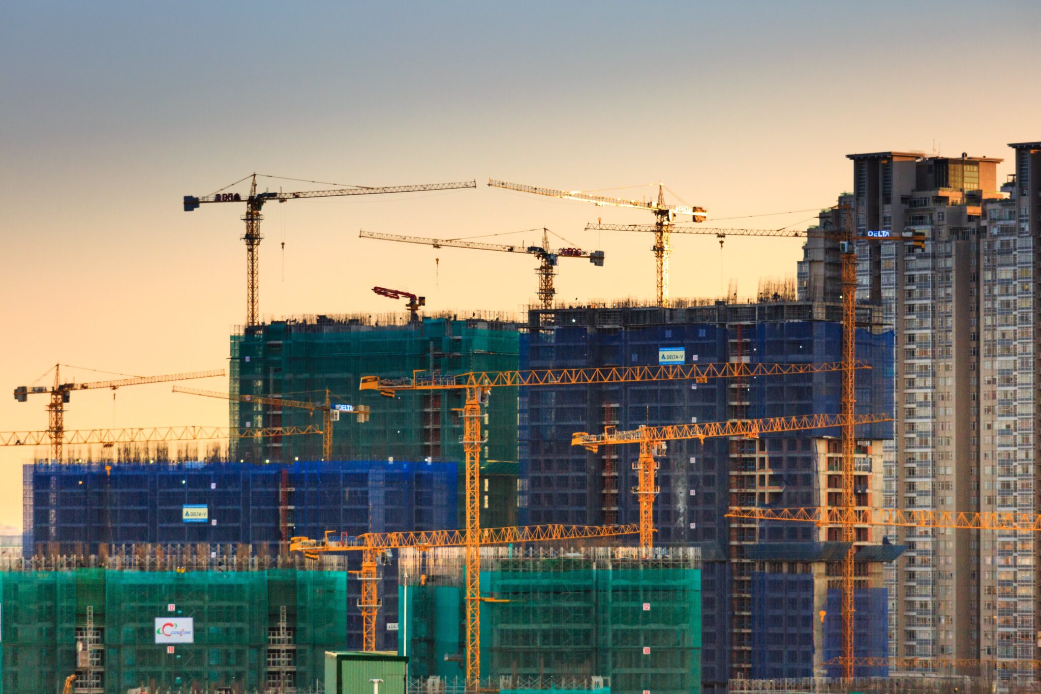 Construction cranes on a major development